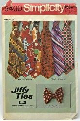 9400 7701 SIMPLICITY 1971 JIFFY TIES 5'', 4' WIDE TIES, BOW TIE, VEST 2 PATTERNS 38"